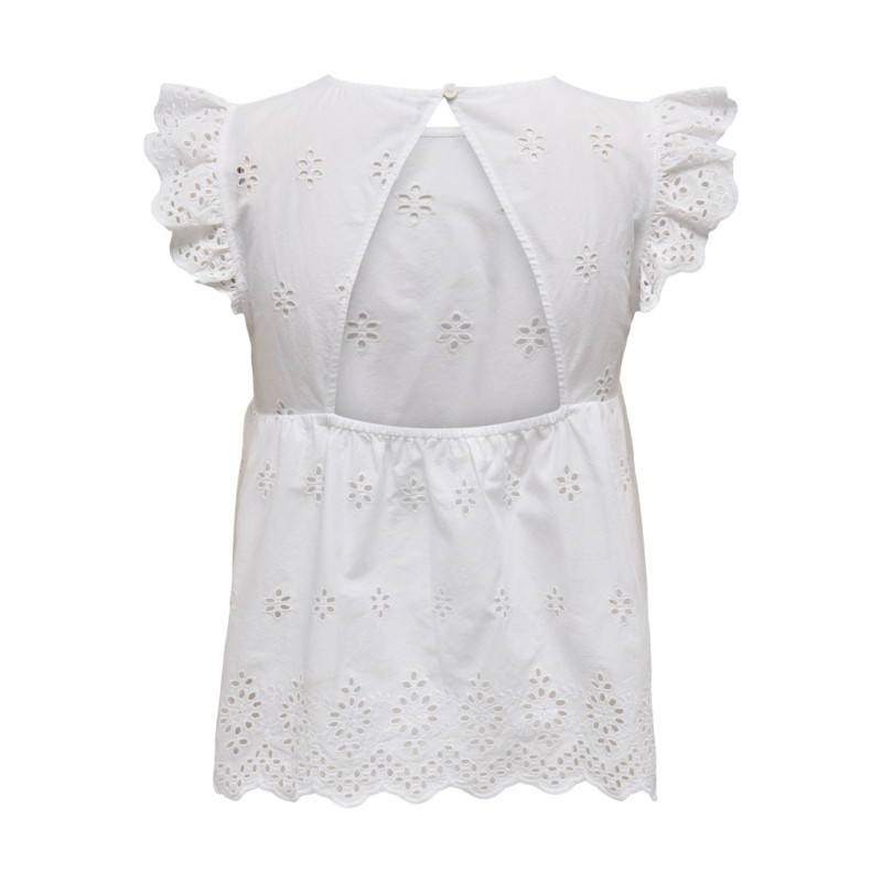 ONLY Lou Life S/S Broderet Top Med Åben Ryg - Bright White
