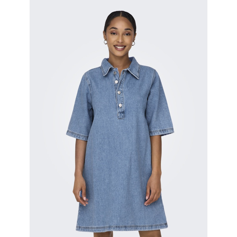 ONLY Gry S/S Denim Kjole - Light Blue Denim