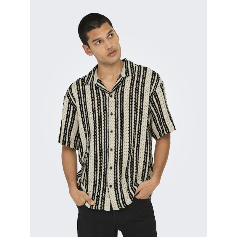 ONLY & SONS Dani Hæklet Skjorte - Cloud Dancer / Sort