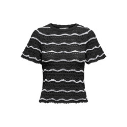 ONLY Annasofia Life S/S Stribet Strik Top - Sort / Cloud Dancer