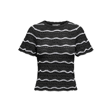 ONLY Annasofia Life S/S Stribet Strik Top - Sort / Cloud Dancer