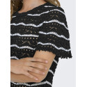 ONLY Annasofia Life S/S Stribet Strik Top - Sort / Cloud Dancer
