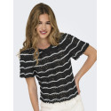 ONLY Annasofia Life S/S Stribet Strik Top - Sort / Cloud Dancer