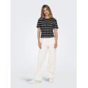 ONLY Annasofia Life S/S Stribet Strik Top - Sort / Cloud Dancer