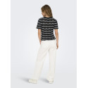 ONLY Annasofia Life S/S Stribet Strik Top - Sort / Cloud Dancer