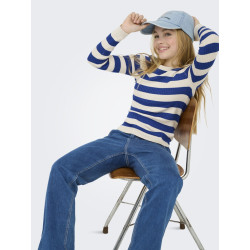 KIDS ONLY Karol L/S Strik Bluse - Birch / Mazarine Blue