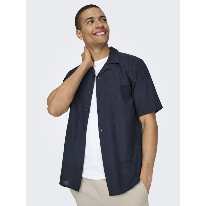 ONLY & SONS Caiden S/S Hør Skjorte - Night Sky