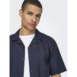 ONLY & SONS Caiden S/S Hør Skjorte - Night Sky