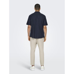 ONLY & SONS Caiden S/S Hør Skjorte - Night Sky