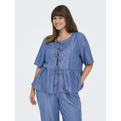 ONLY CARMAKOMA Bea S/S Sløjfe Skjorte - Medium Blue Denim