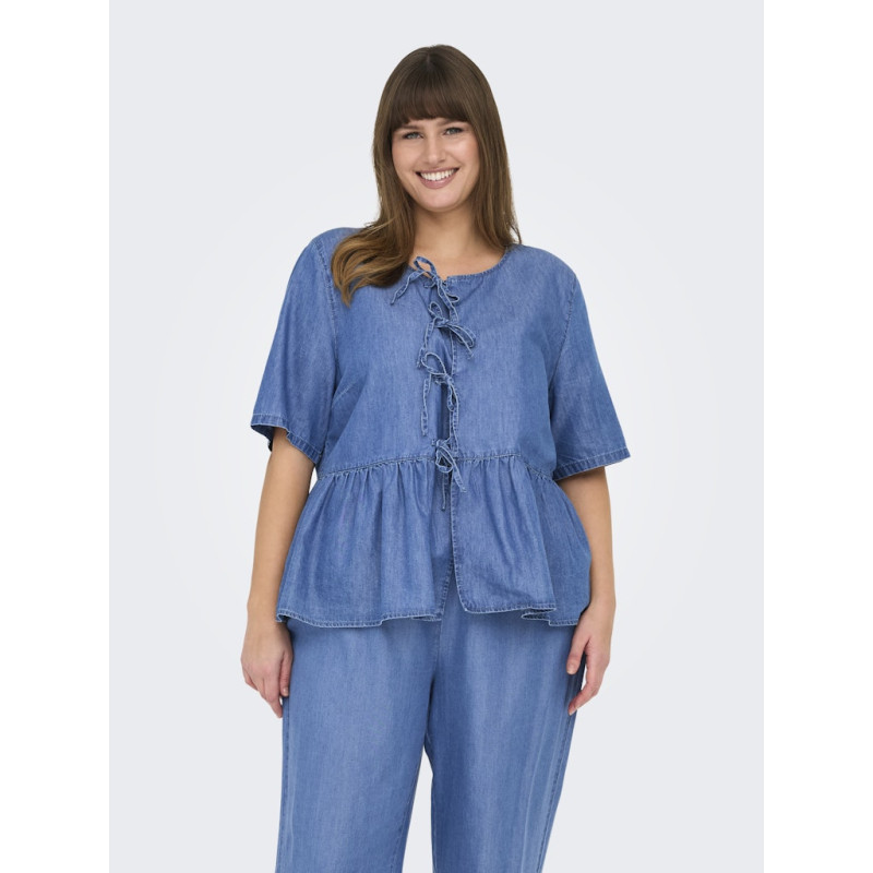 ONLY CARMAKOMA Bea S/S Sløjfe Skjorte - Medium Blue Denim