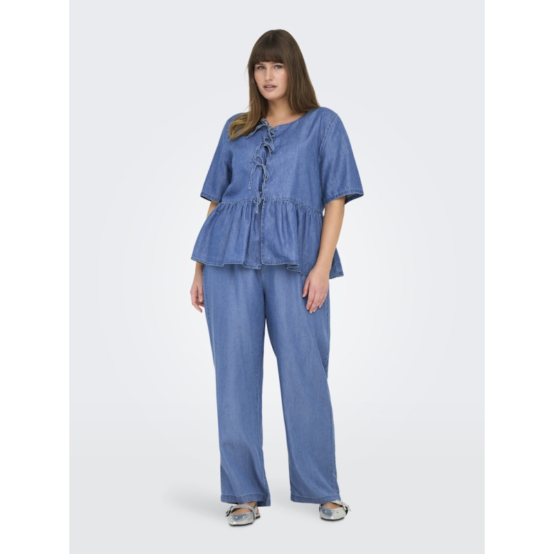 ONLY CARMAKOMA Bea S/S Sløjfe Skjorte - Medium Blue Denim