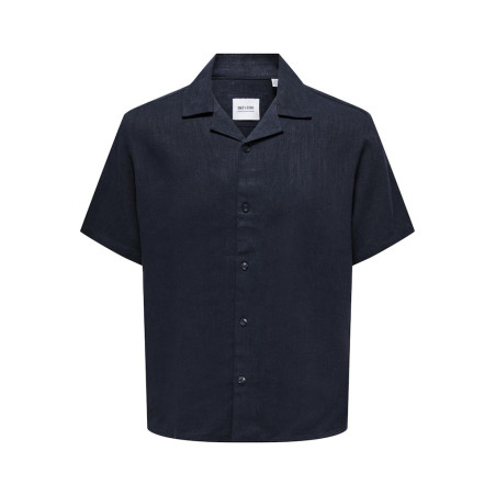 ONLY & SONS Kari Resort S/S Hør Skjorte 0075 - Dark Navy