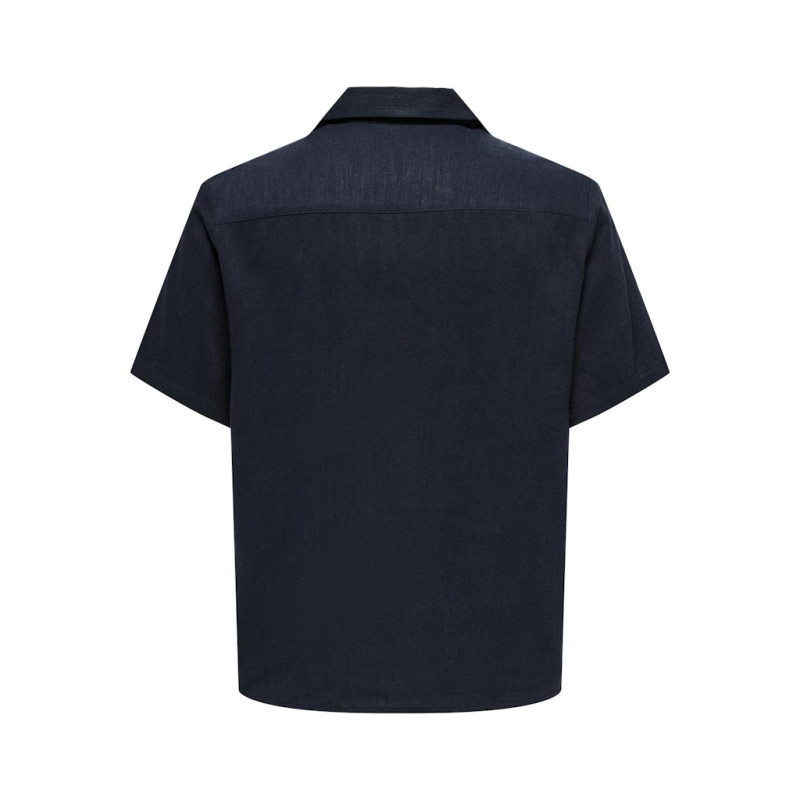 ONLY & SONS Kari Resort S/S Hør Skjorte 0075 - Dark Navy