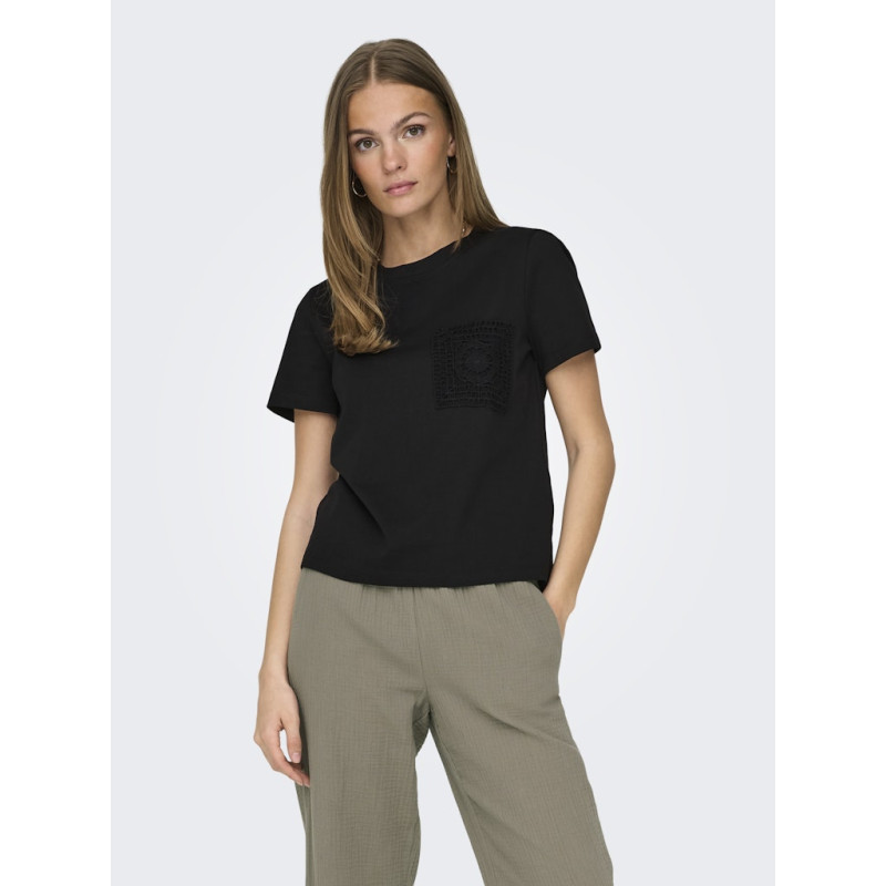 JDY Selma S/S T-shirt Med Hæklet Lomme - Sort