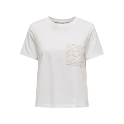 JDY Selma S/S T-shirt Med Hæklet Lomme - Cloud Dancer
