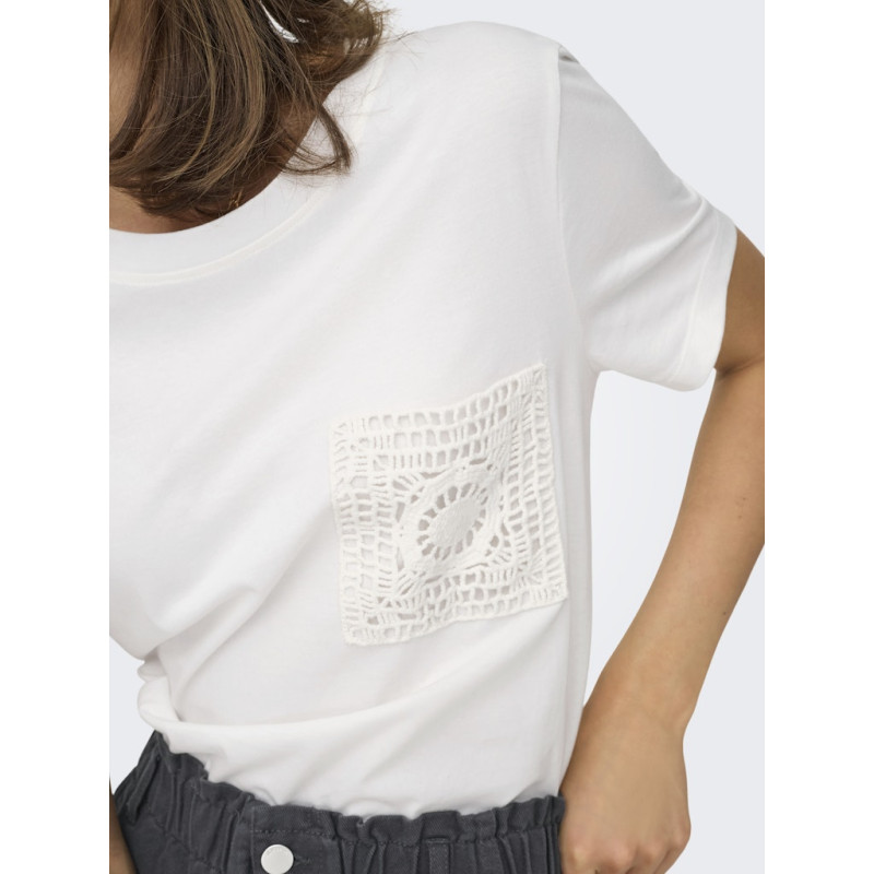 JDY Selma S/S T-shirt Med Hæklet Lomme - Cloud Dancer