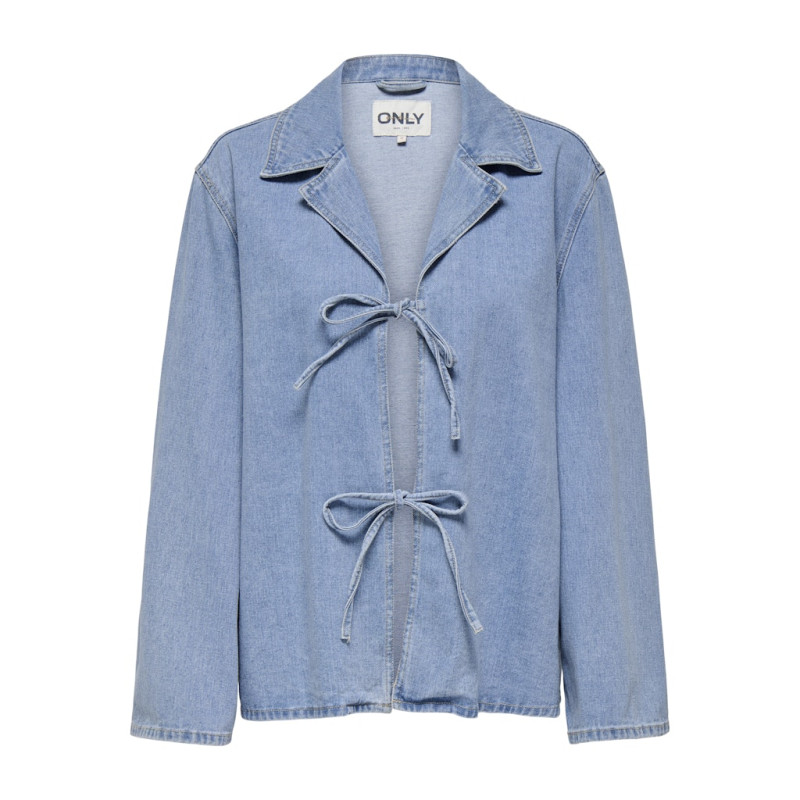 ONLY Thilda Denim Jakke Med Bindebånd - Light Blue Denim