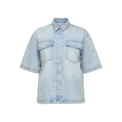 ONLY CARMAKOMA Sophie S/S Denim Skjorte Med Rhinsten - Light Blue Denim
