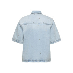 ONLY CARMAKOMA Sophie S/S Denim Skjorte Med Rhinsten - Light Blue Denim