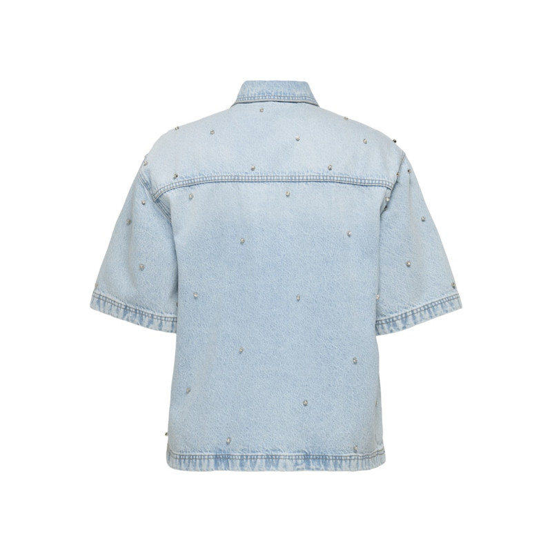 ONLY CARMAKOMA Sophie S/S Denim Skjorte Med Rhinsten - Light Blue Denim