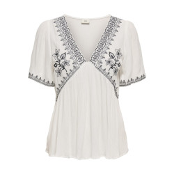 JDY Harper S/S Broderet Top - Cloud Dancer