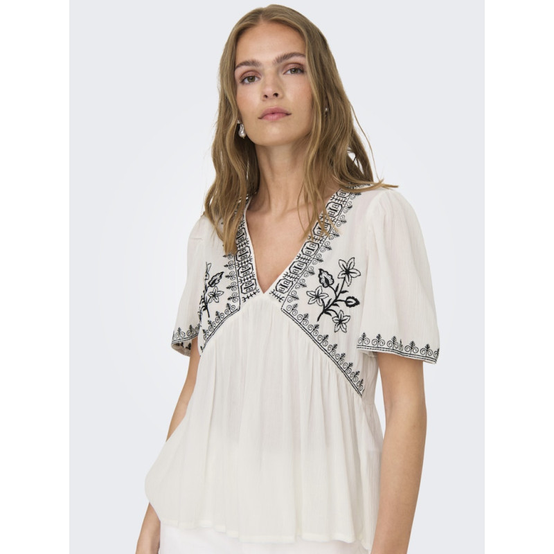 JDY Harper S/S Broderet Top - Cloud Dancer