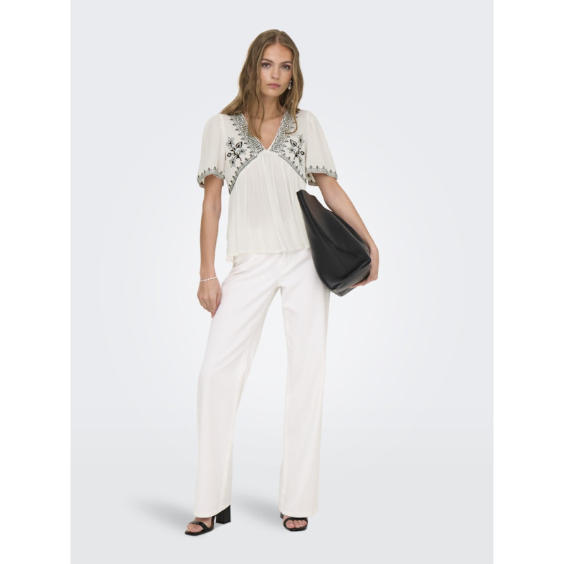 JDY Harper S/S Broderet Top - Cloud Dancer