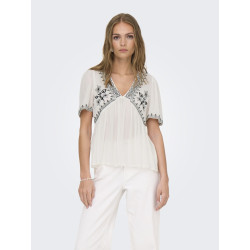JDY Harper S/S Broderet Top - Cloud Dancer