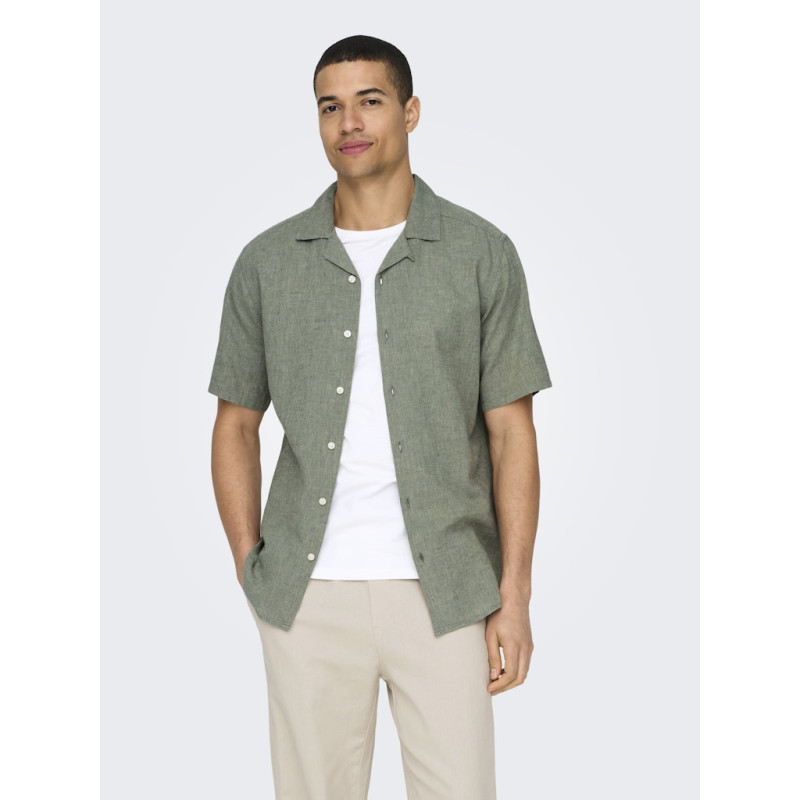 ONLY & SONS Caiden S/S Hør Skjorte - Swamp
