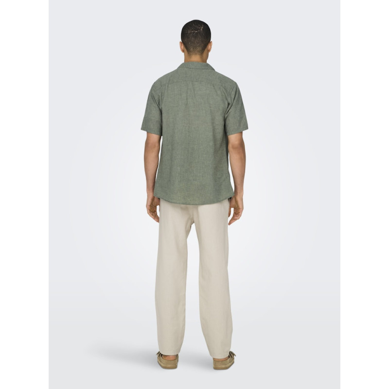 ONLY & SONS Caiden S/S Hør Skjorte - Swamp