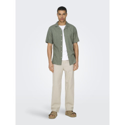 ONLY & SONS Caiden S/S Hør Skjorte - Swamp