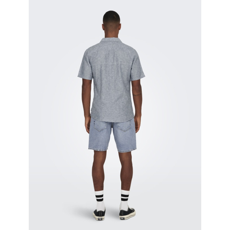 ONLY & SONS Caiden S/S Hør Skjorte - Dress Blues