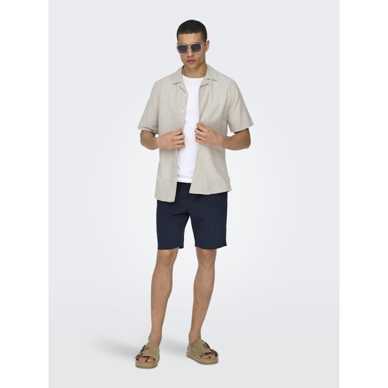 ONLY & SONS Caiden S/S Hør Skjorte - Chinchilla