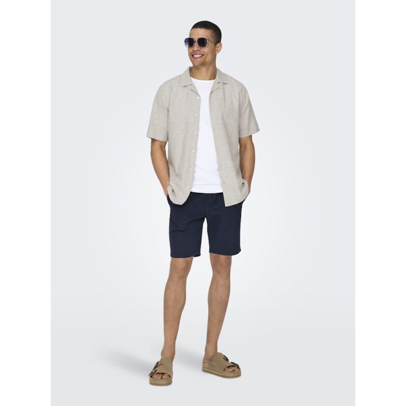ONLY & SONS Caiden S/S Hør Skjorte - Chinchilla