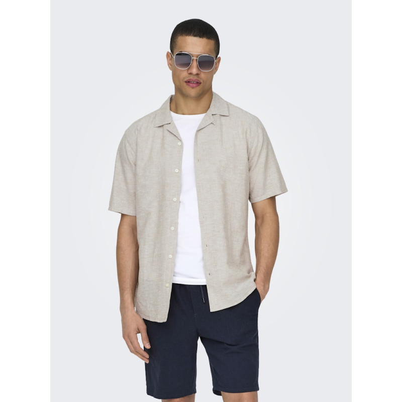 ONLY & SONS Caiden S/S Hør Skjorte - Chinchilla