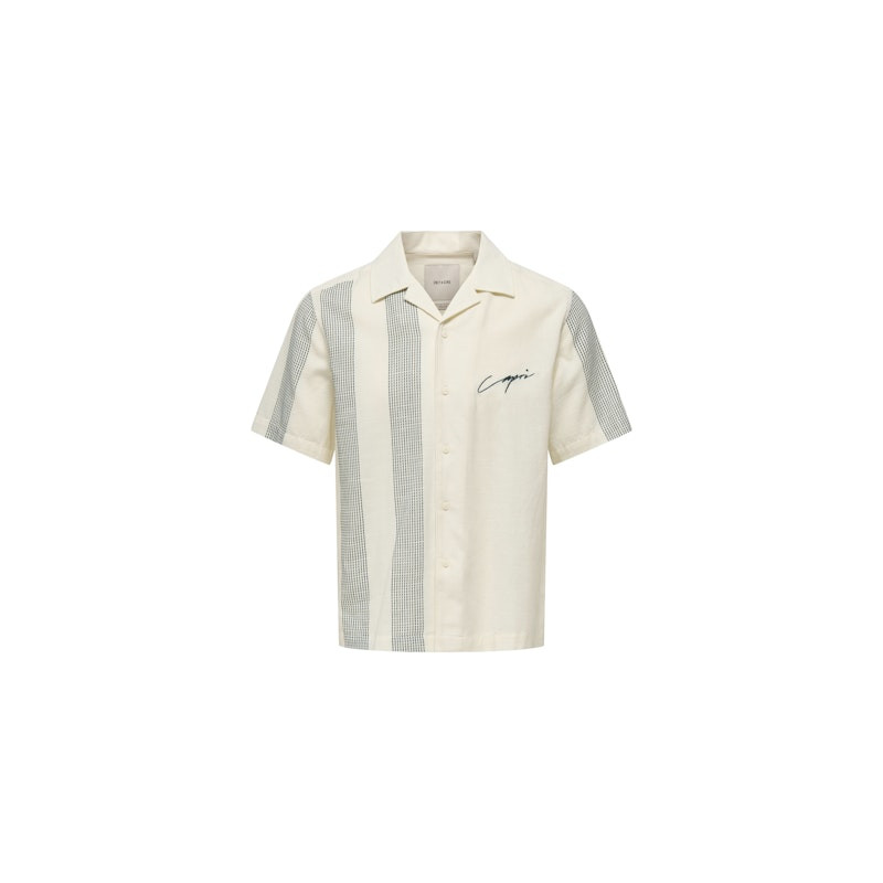 ONLY & SONS Seio Broderet S/S Skjorte - Antique White