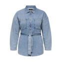 ONLY CARMAKOMA Sophia L/S Denim Jakke Med Bælte - Light Blue Denim