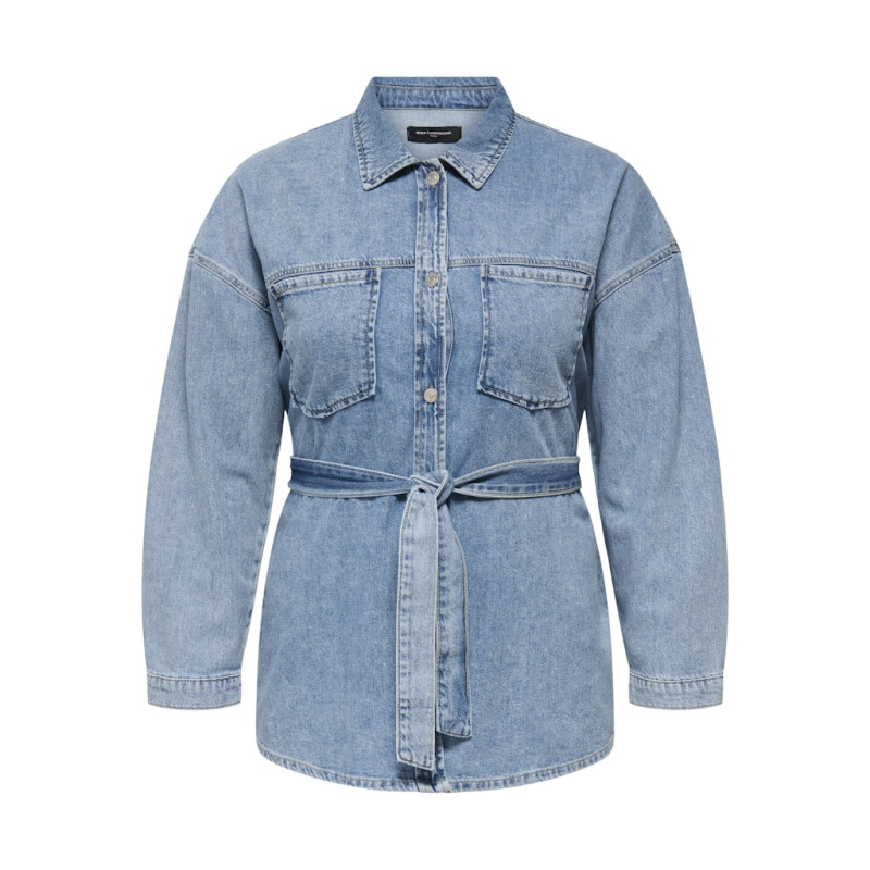 ONLY CARMAKOMA Sophia L/S Denim Jakke Med Bælte - Light Blue Denim