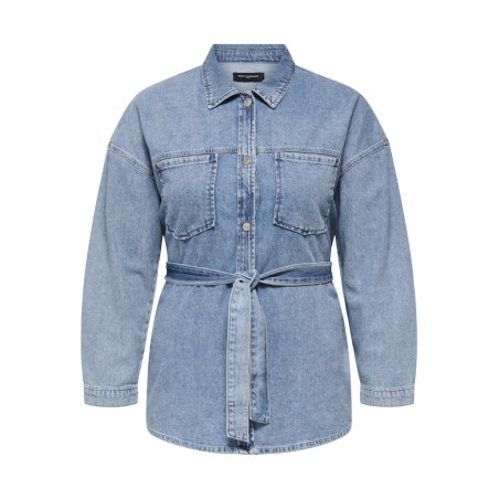 ONLY CARMAKOMA Sophia L/S Denim Jakke Med Bælte - Light Blue Denim