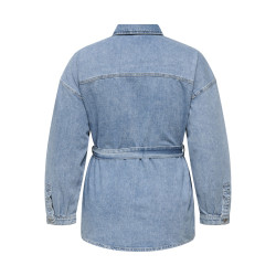 ONLY CARMAKOMA Sophia L/S Denim Jakke Med Bælte - Light Blue Denim