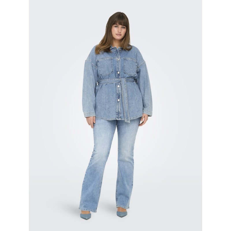 ONLY CARMAKOMA Sophia L/S Denim Jakke Med Bælte - Light Blue Denim
