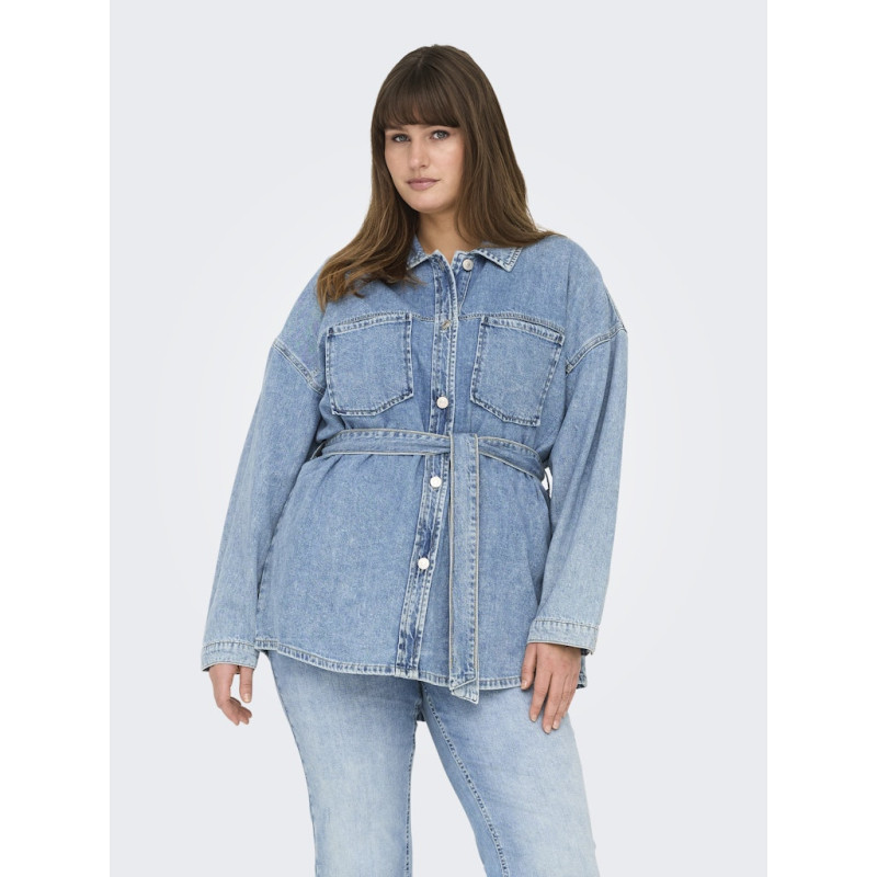 ONLY CARMAKOMA Sophia L/S Denim Jakke Med Bælte - Light Blue Denim