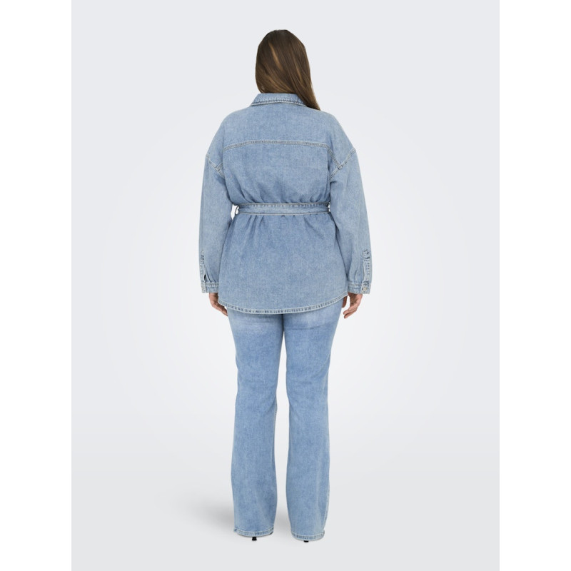 ONLY CARMAKOMA Sophia L/S Denim Jakke Med Bælte - Light Blue Denim