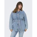 ONLY CARMAKOMA Sophia L/S Denim Jakke Med Bælte - Light Blue Denim