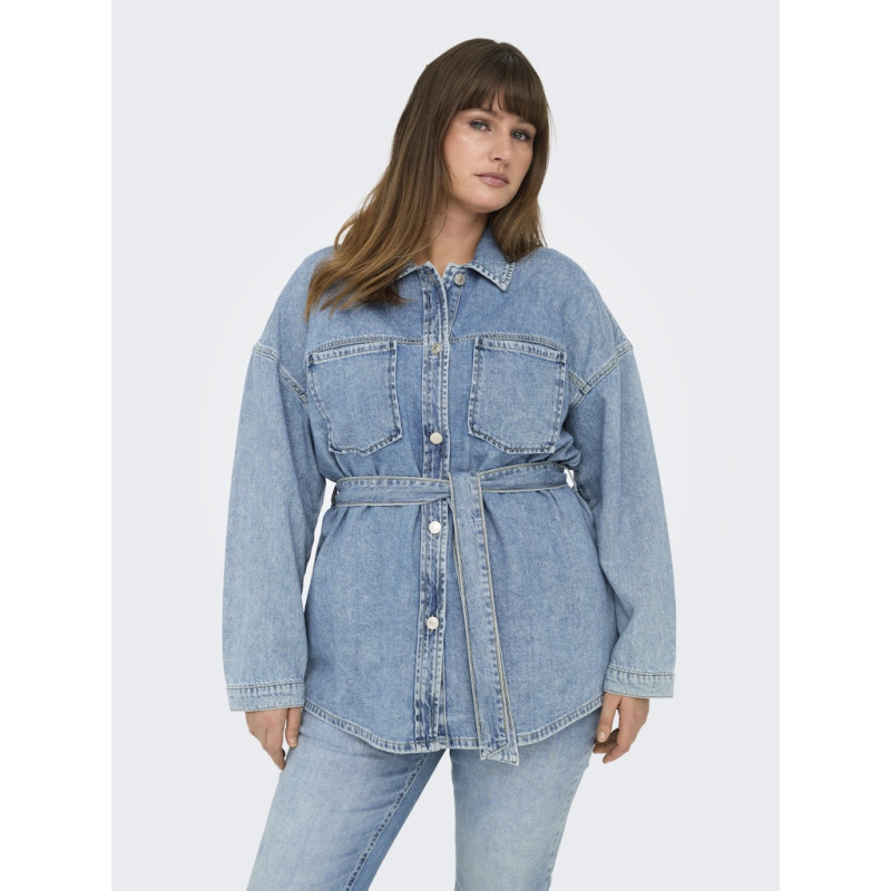 ONLY CARMAKOMA Sophia L/S Denim Jakke Med Bælte - Light Blue Denim