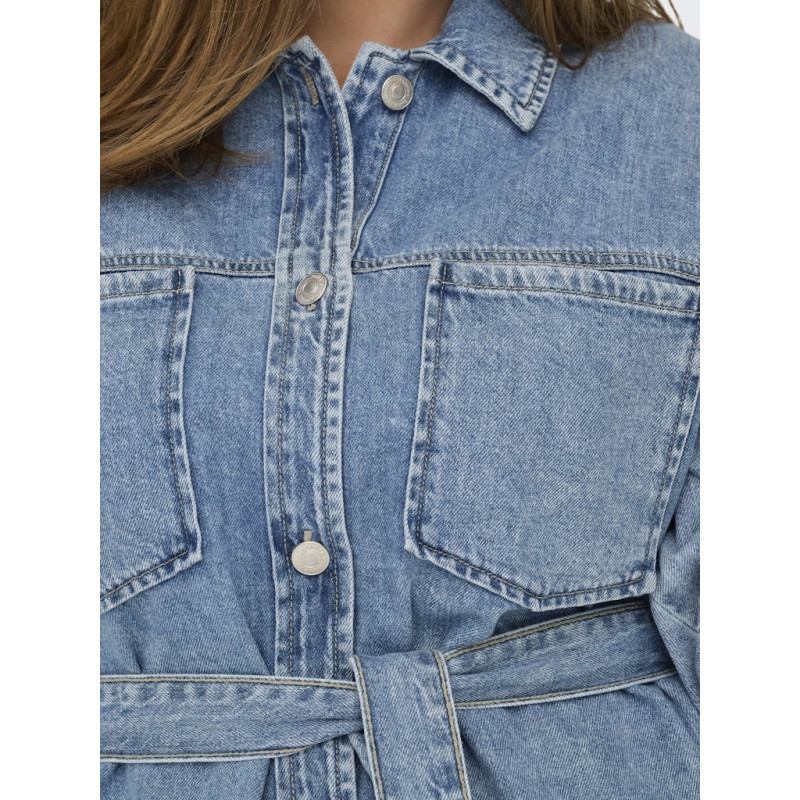 ONLY CARMAKOMA Sophia L/S Denim Jakke Med Bælte - Light Blue Denim