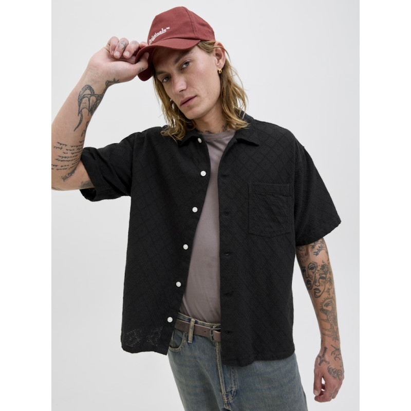 JACK & JONES ORIGINALS Tavira Tekstur Skjorte S/S - Sort