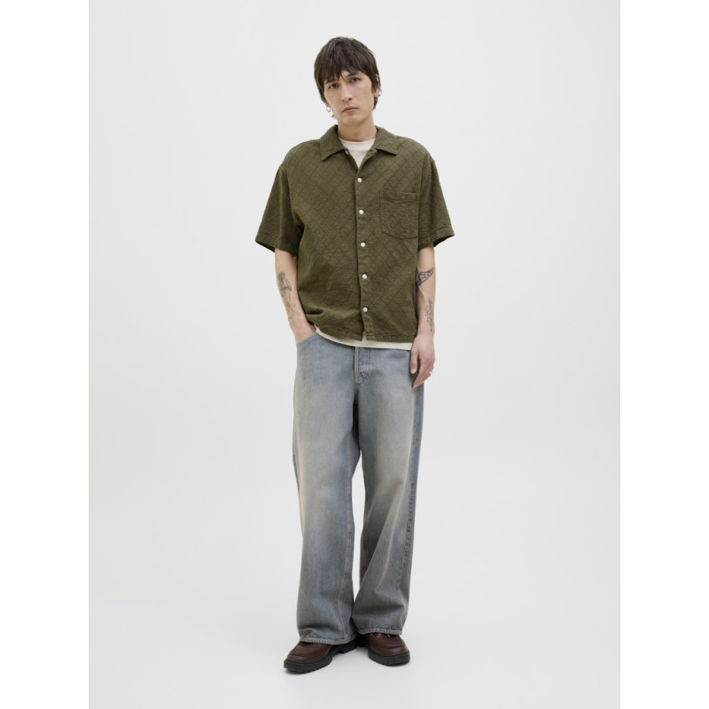 JACK & JONES ORIGINALS Tavira Tekstur Skjorte S/S - Olive Night
