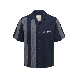 ONLY & SONS Seio Broderet S/S Skjorte - Dark Sapphire